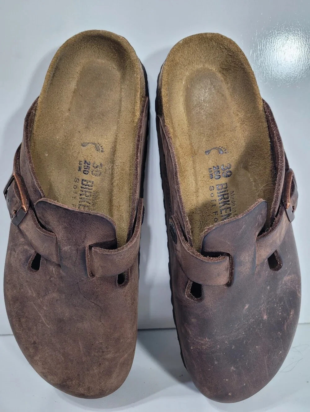 Birkenstock Boston Habana Brown Leather Clogs Regular Wide Size 39 US W8 M6 SFB